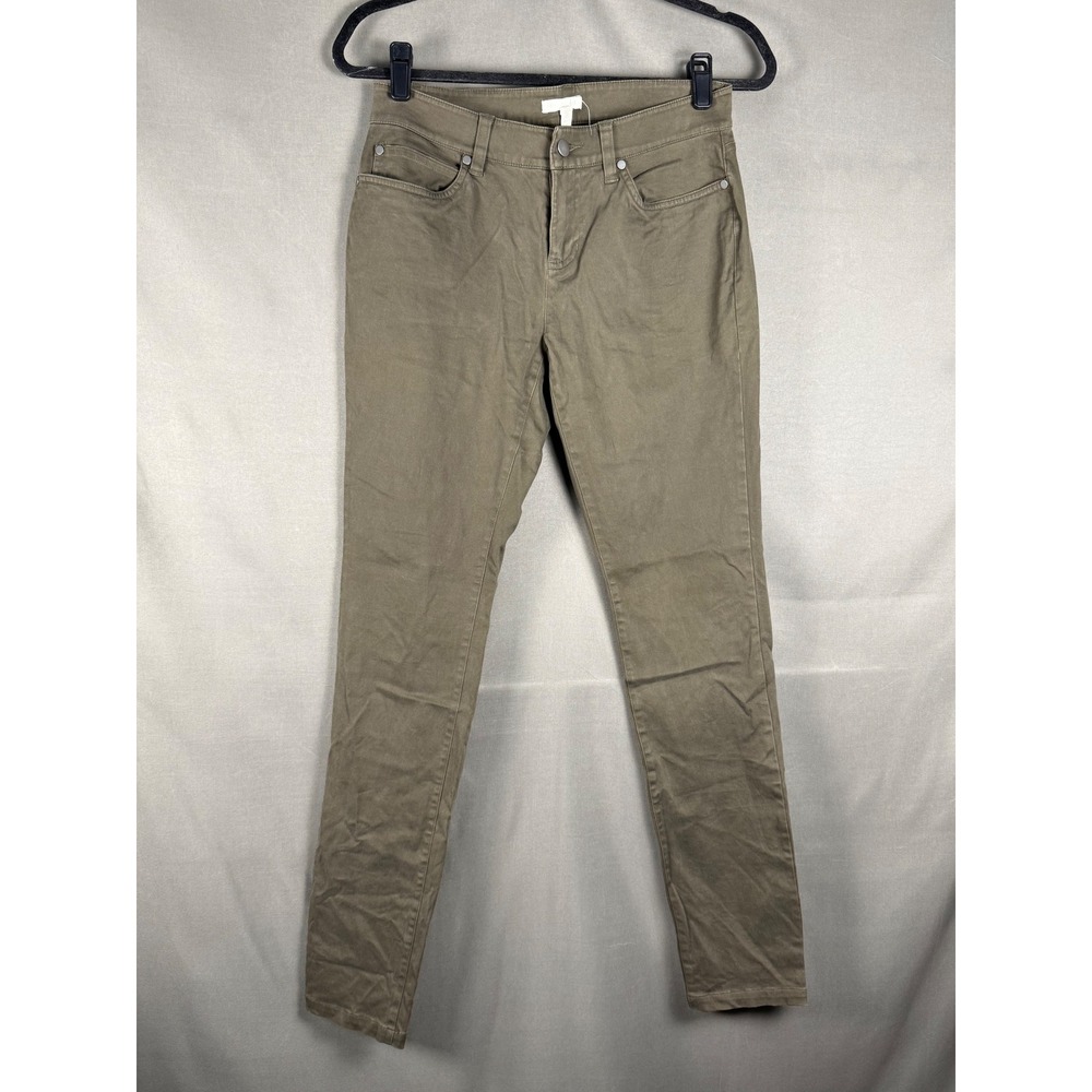 Eileen Fisher Slim Pants Womens 4 Olive Green Organic Cotton Stretch Straight